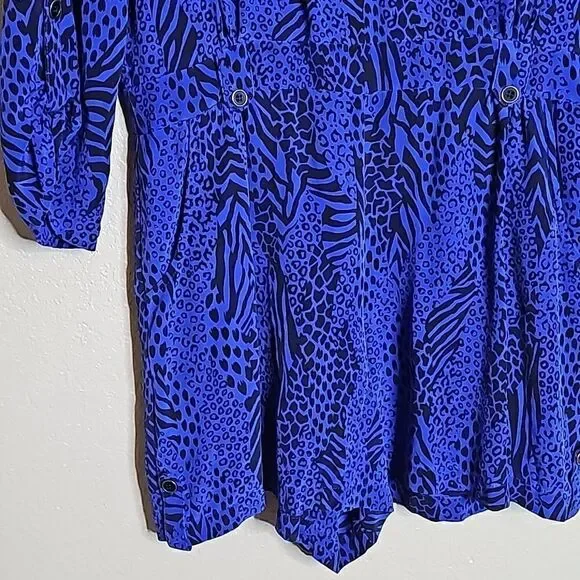 Yumi Kim XS SILK Liz Romper Blue black animal print - Picture 3 of 12